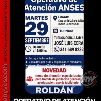 Operativo de ANSES en Roldán: atención y trámites este martes 29 de septiembre
